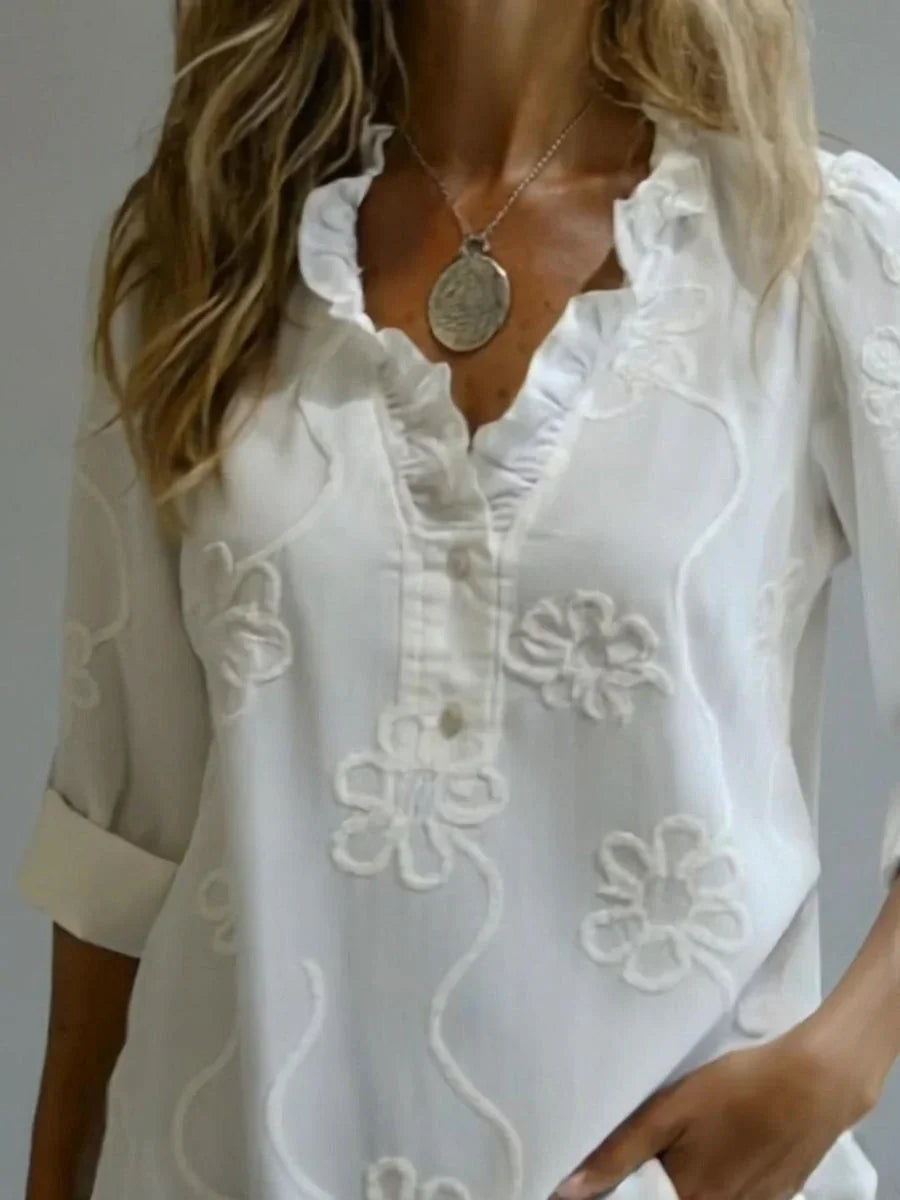 Beatrixa - Shirt With Ruffle Collar And Floral Pattern