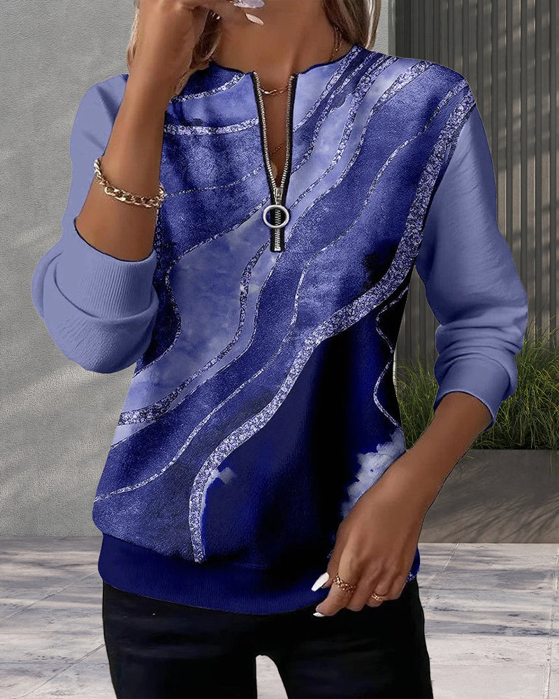 Half-Zip Sweatshirt with Vintage Print