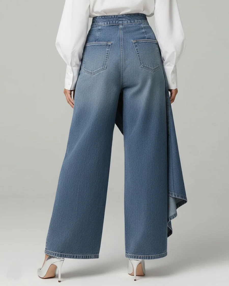 Pavellea – Wrap-Front Wide-Leg Denim Jeans