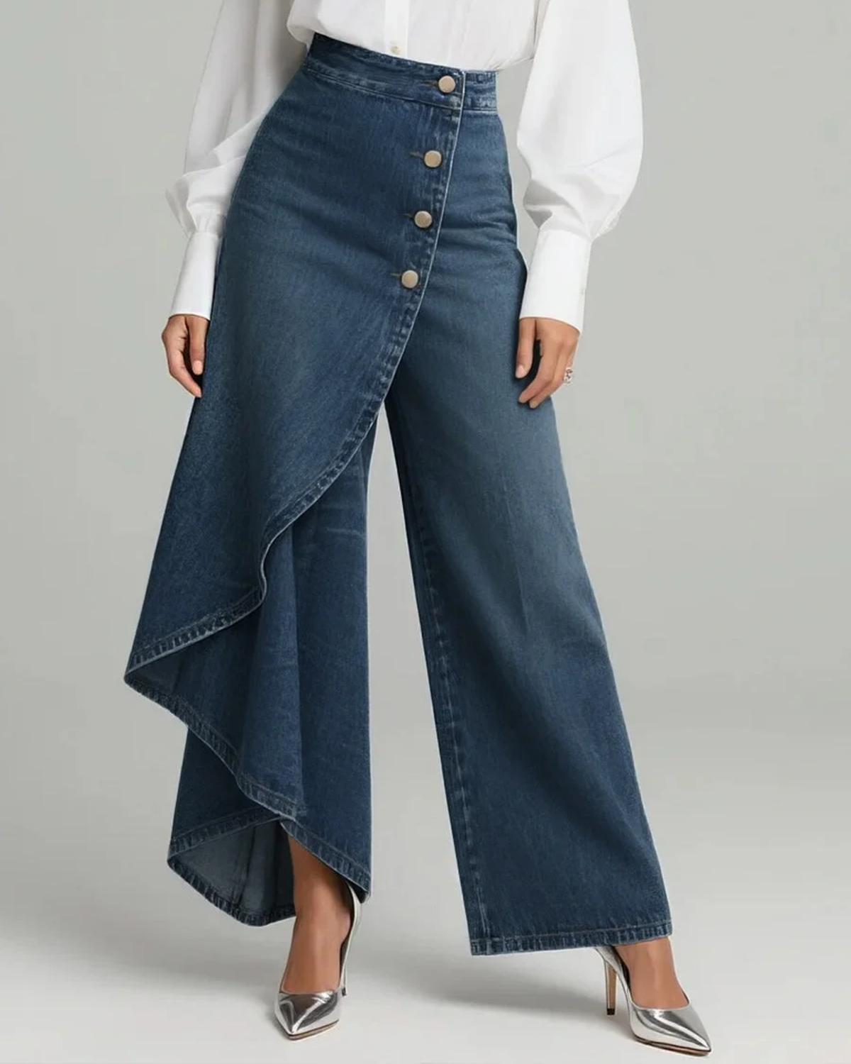 Pavellea – Wrap-Front Wide-Leg Denim Jeans