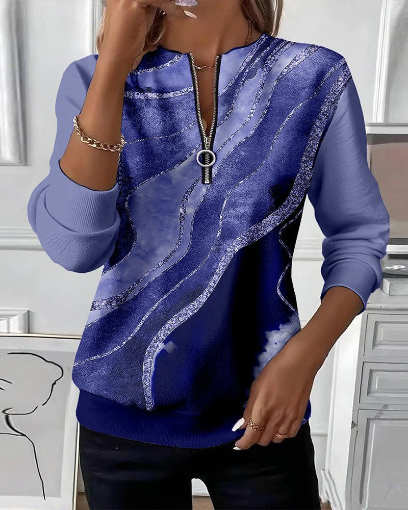 Half-Zip Sweatshirt with Vintage Print