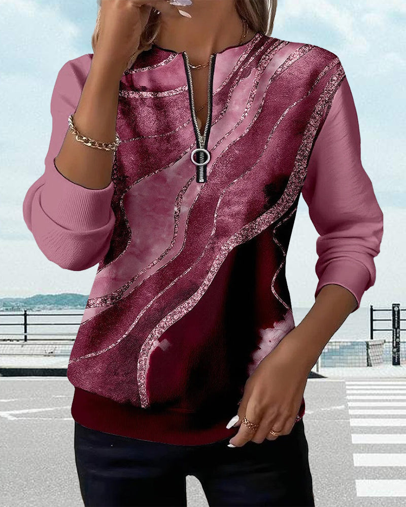 Half-Zip Sweatshirt with Vintage Print