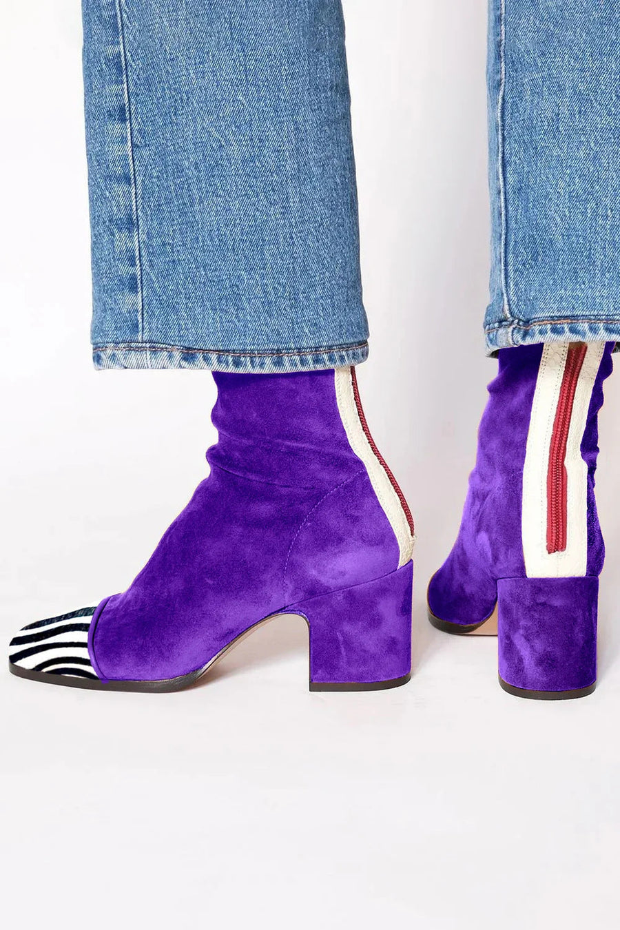 MID-HEEL ANKLE BOOT PURPLE WITH PRINT