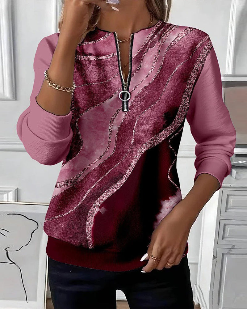 Half-Zip Sweatshirt with Vintage Print