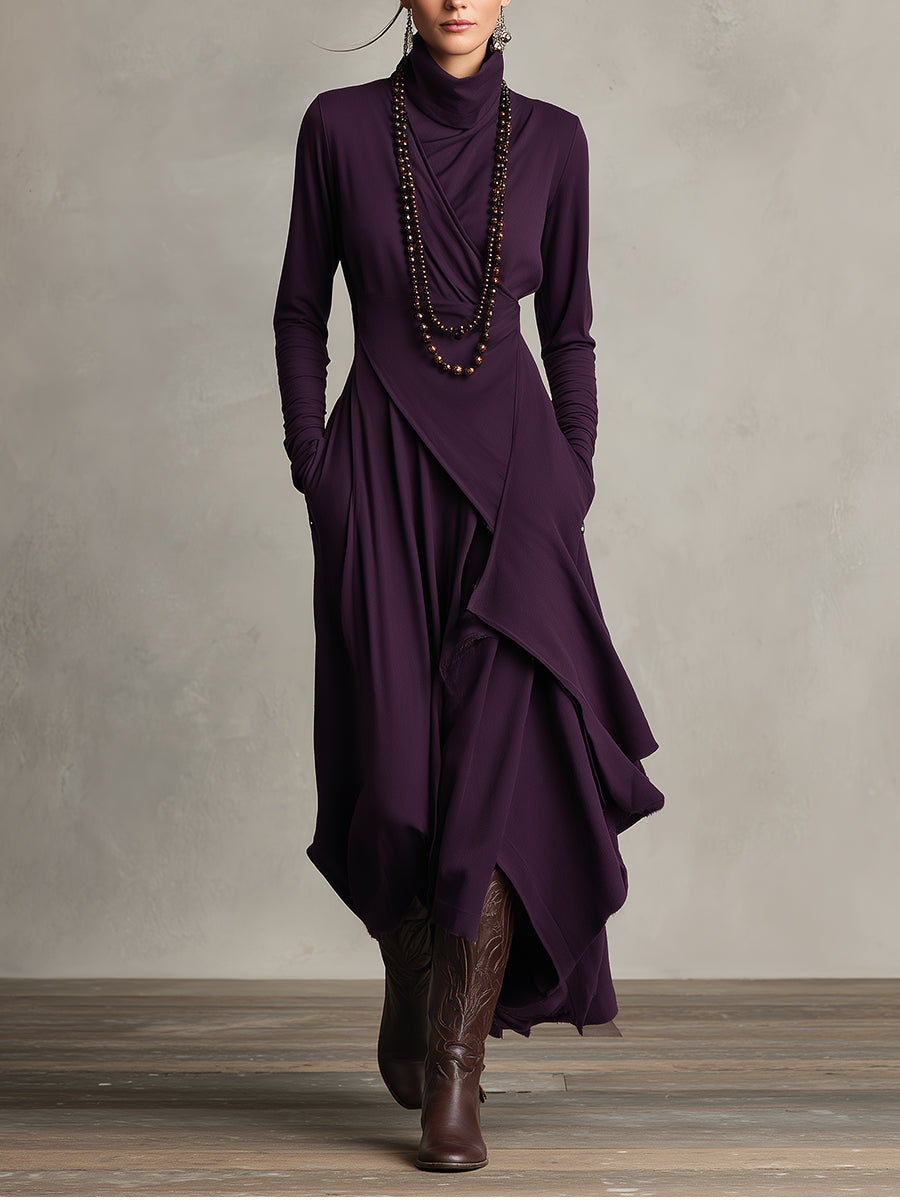 Natalia | Asymmetrical Maxi Knit Dress with Roll Neck