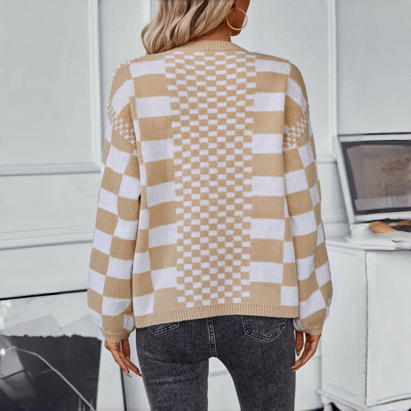 Casual Plaid Knitted Cardigan