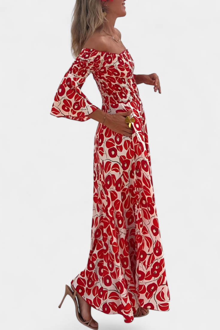 Sea Floral Off-the-Shoulder Dress
