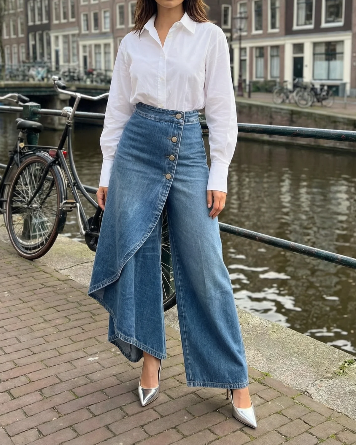 Pavellea – Wrap-Front Wide-Leg Denim Jeans
