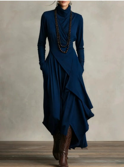 Natalia | Asymmetrical Maxi Knit Dress with Roll Neck