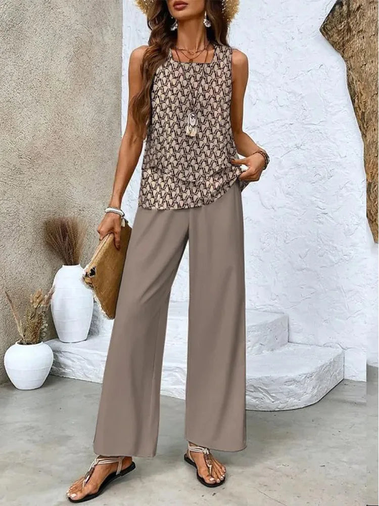 Analy - Sleeveless Top And Wide-Leg Pants Set