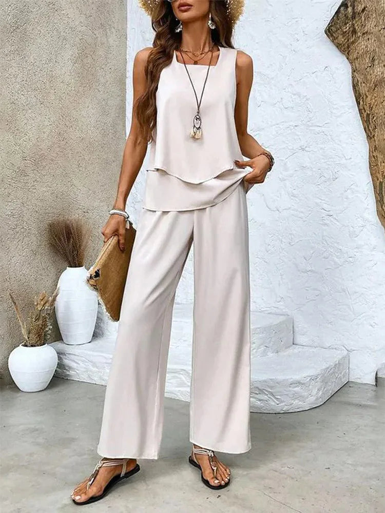 Analy - Sleeveless Top And Wide-Leg Pants Set