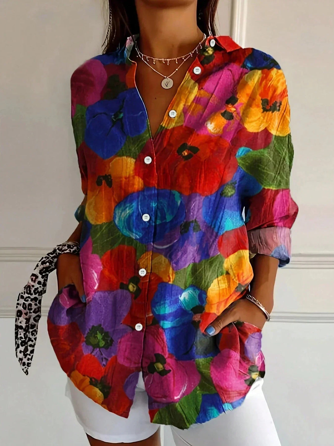 Elegant Long Sleeve With Colorful Pattern Shirt