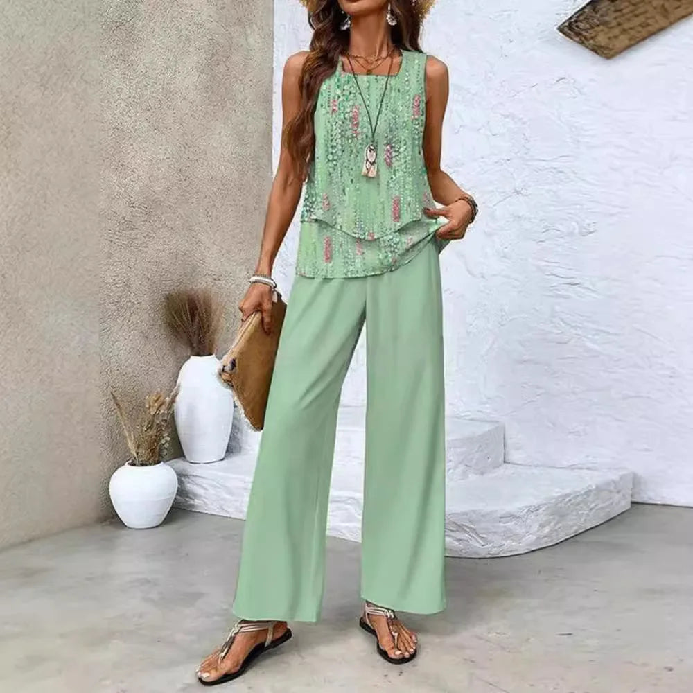 Analy - Sleeveless Top And Wide-Leg Pants Set