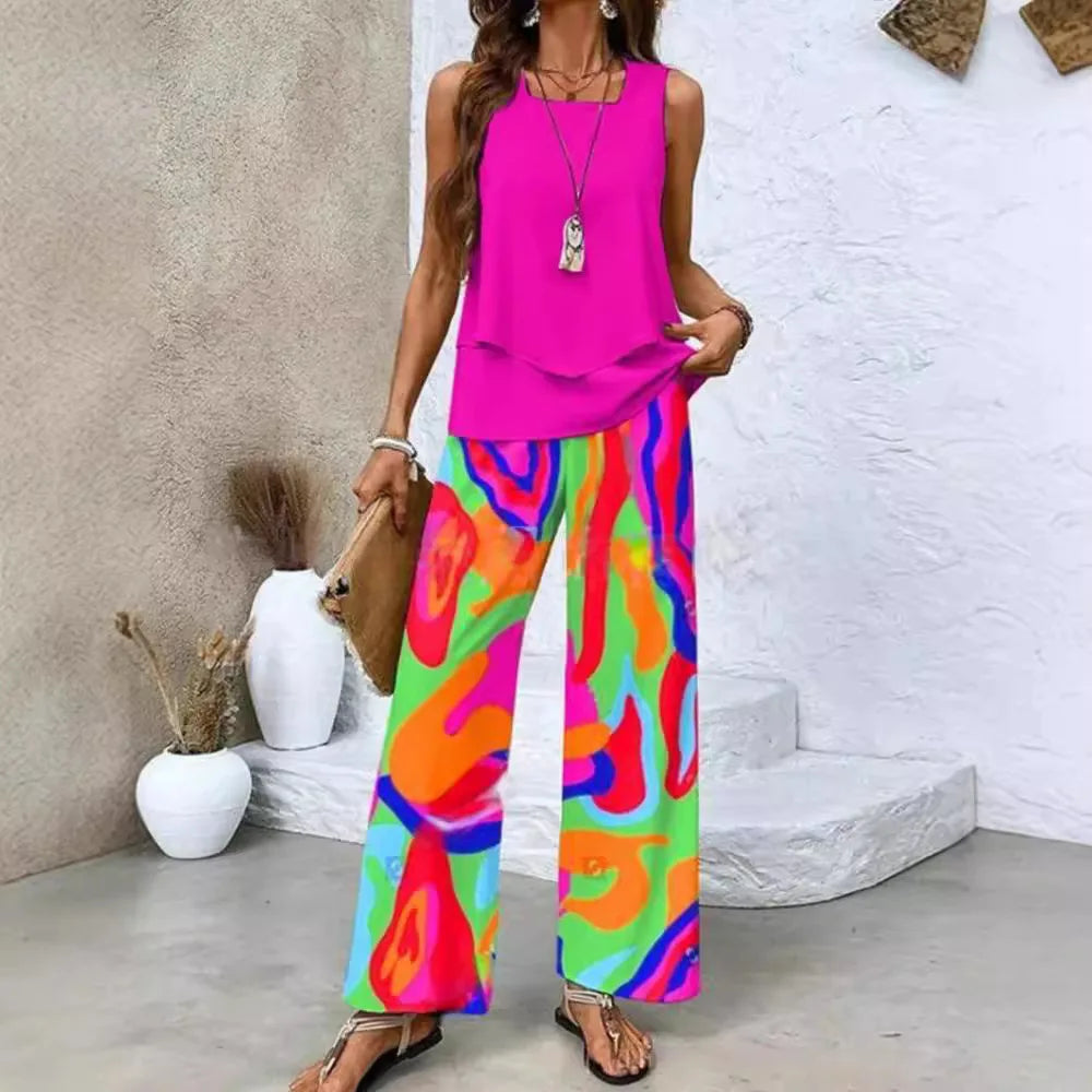 Analy - Sleeveless Top And Wide-Leg Pants Set