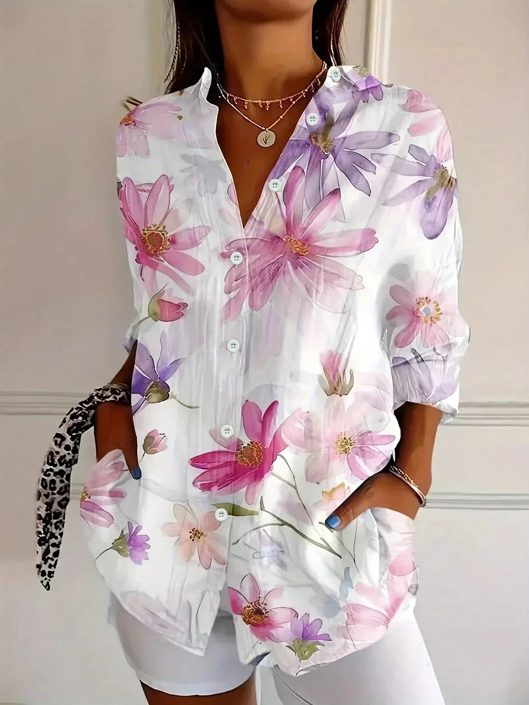 Elegant Long Sleeve With Colorful Pattern Shirt