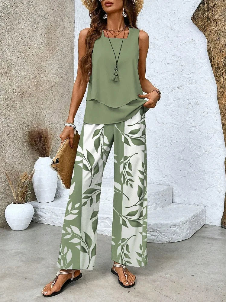 Analy - Sleeveless Top And Wide-Leg Pants Set