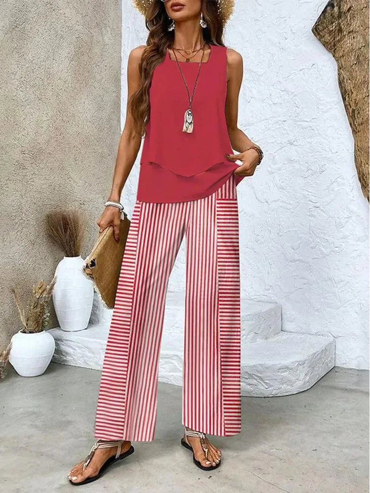 Analy - Sleeveless Top And Wide-Leg Pants Set