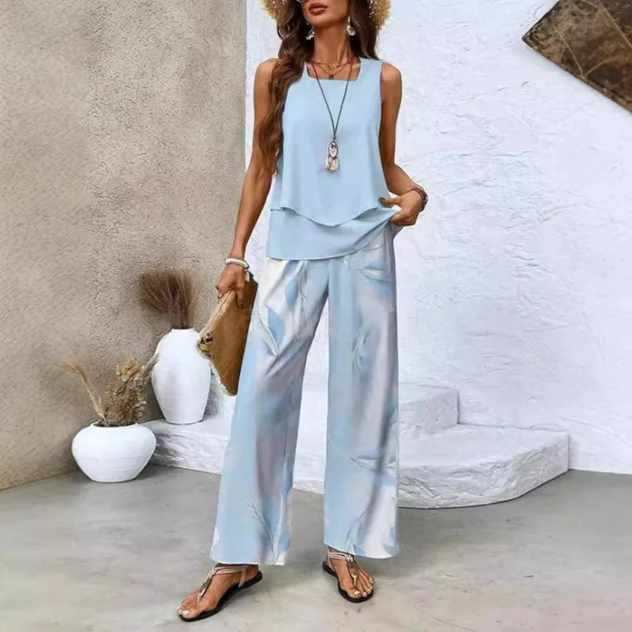Analy - Sleeveless Top And Wide-Leg Pants Set