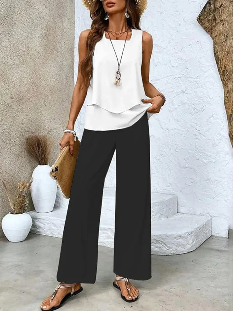 Analy - Sleeveless Top And Wide-Leg Pants Set