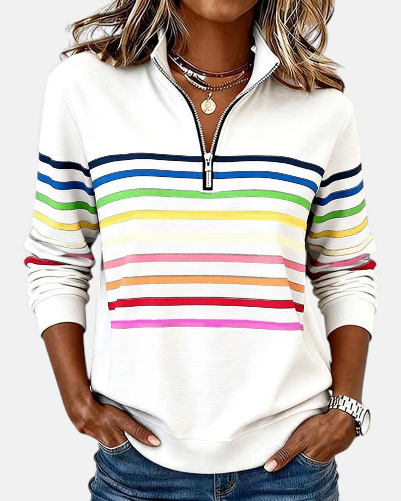 Vienna | Rainbow Striped Zip Sweatshirt