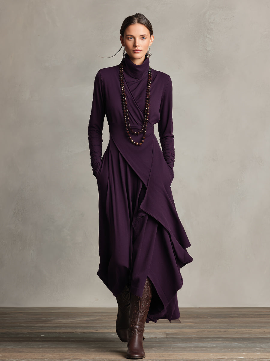 Natalia | Asymmetrical Maxi Knit Dress with Roll Neck