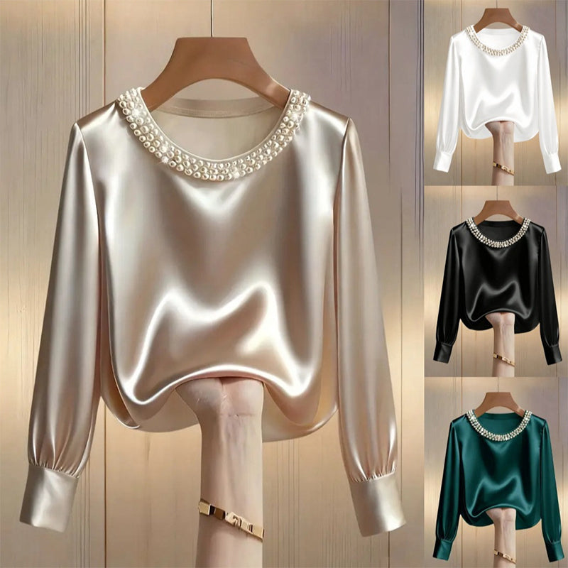 Quitterie - Satin Blouse With Pearl Collar